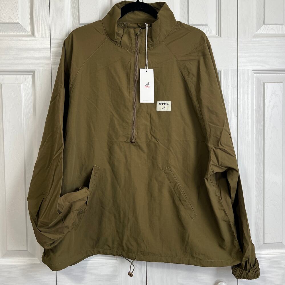 Staple Pigeon Jacket LARGE Windbreaker Lightweight Olive Green NWT Half Zip